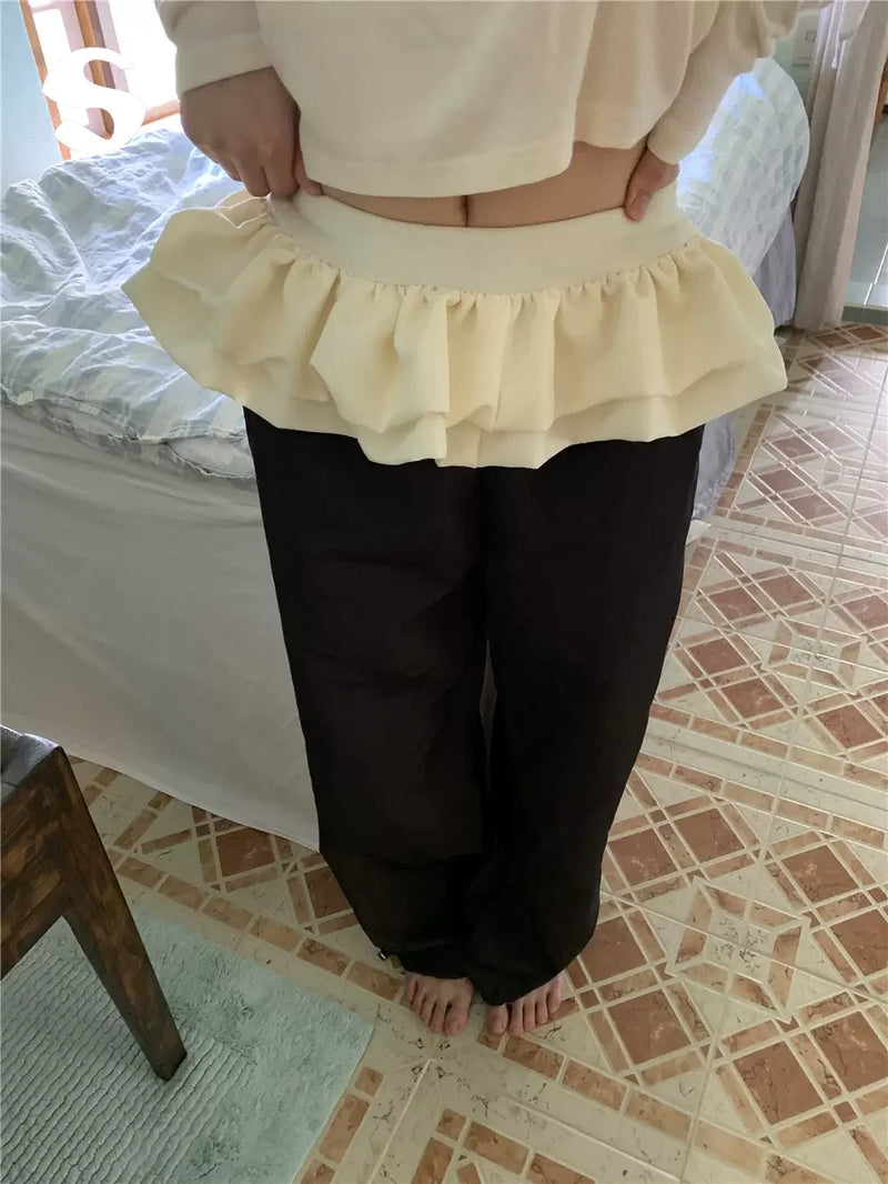 Ballet Skirt Patchwork Straight Pants High Street Design Elastic High Waist Sweatpants Korean Style Loose Trousers