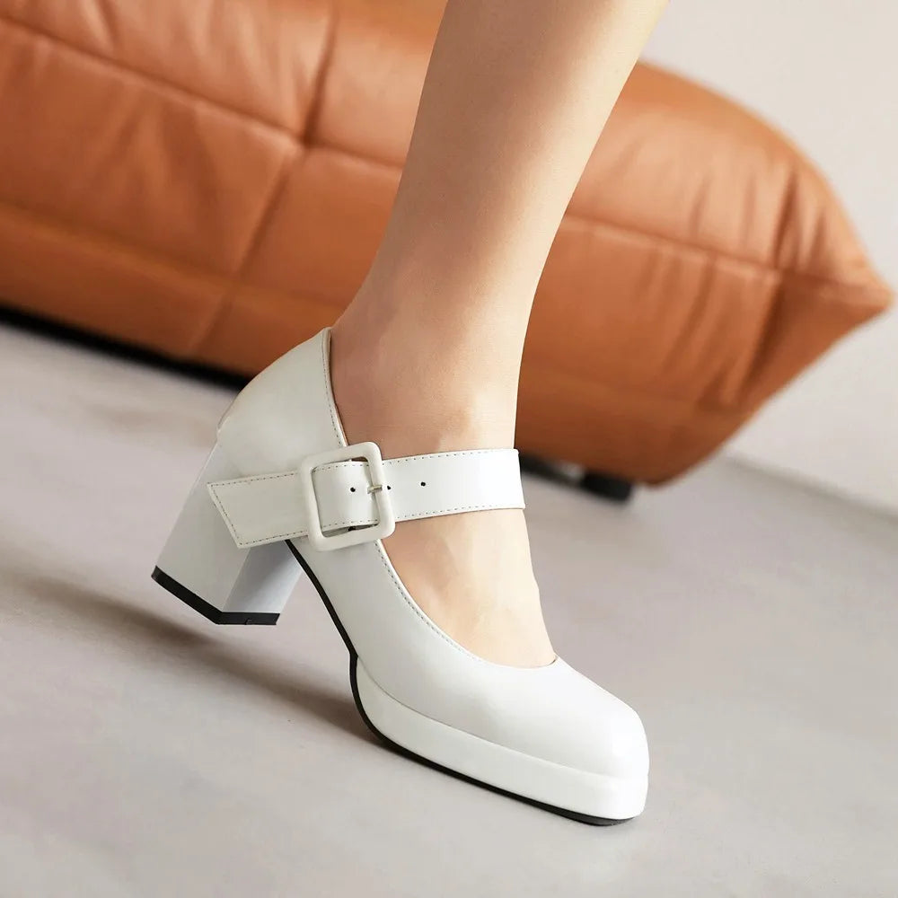 Classics High Heels Lolita Shoes Straps Mary Janes Shoes Female Red Orange White Pumps Party Wedding Shoes Size 45