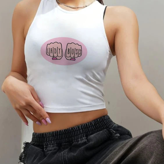 American Basic Round Neck Pullover Letter Print Knit Short Sleeve T-shirt Spice Summer Slim-fit Crop Top