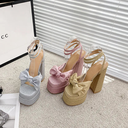 Summer Cool Pink Platform Heelssilver Gold High Heel Sweet Sandals Diamond Large Size Mary Jane Shoes