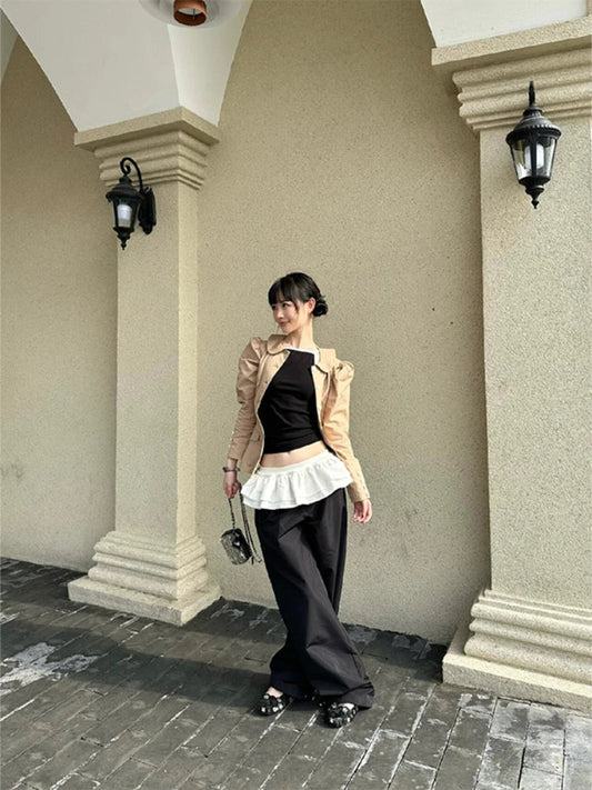 Cloud Patchwork Design Pants Loose Y2k Clothing Draping Straight String Pants Korean Pantalones De Mujer