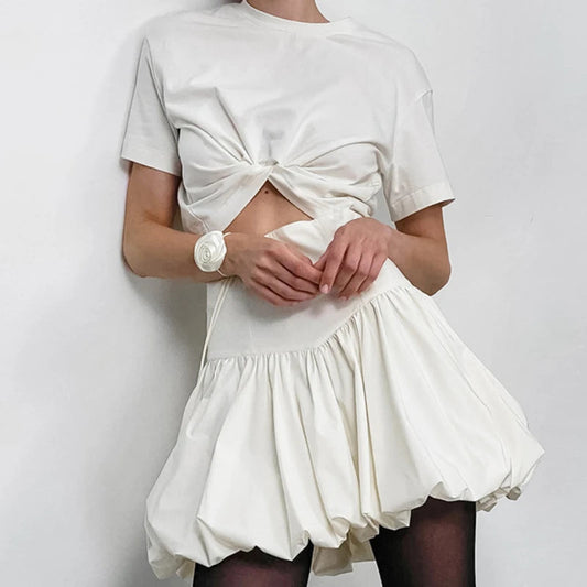 American Retro Color All Match Aline Skirt Summer New High Waist Pleated Bud Skirt