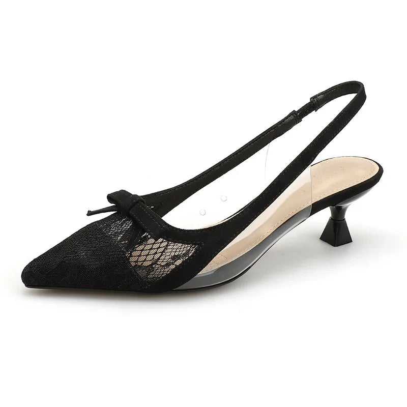 Sandals Clear Heels Pvc Shoes Lace Denim Summer Med Breathable Suit Female Beige Plastic Pointed Medium Low Ne