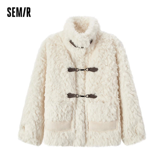 Coat Imitation Rabbit Fur Imitation Suede Patchwork Retro New Winter Loose Stand-up Collar Jacket
