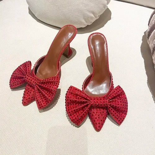 New European Station Pointed Bow Sandals Diamond Versatile Ultra High Heel Thin Heel Baotou Sandal Shoes