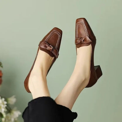 New Retro Square Toe High Heels Spring and Summer Butterfly Decorative Office Girl Midheeled Shoes