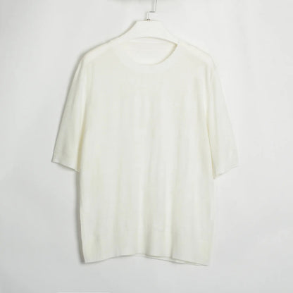Summer Knitted Tshirt Short Sleeve Oneck Slim White Sweater Female Pullovers Knitwear