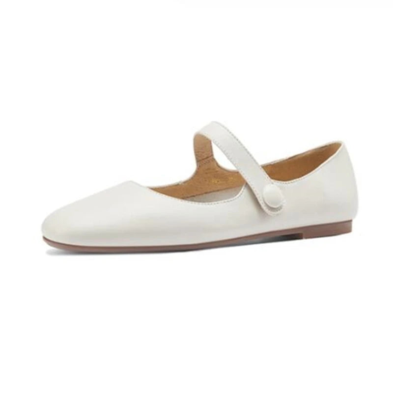 Mary Jane Shoes Spring New Genuine Leather Shoes Buckle Comfortable Flat Shoes