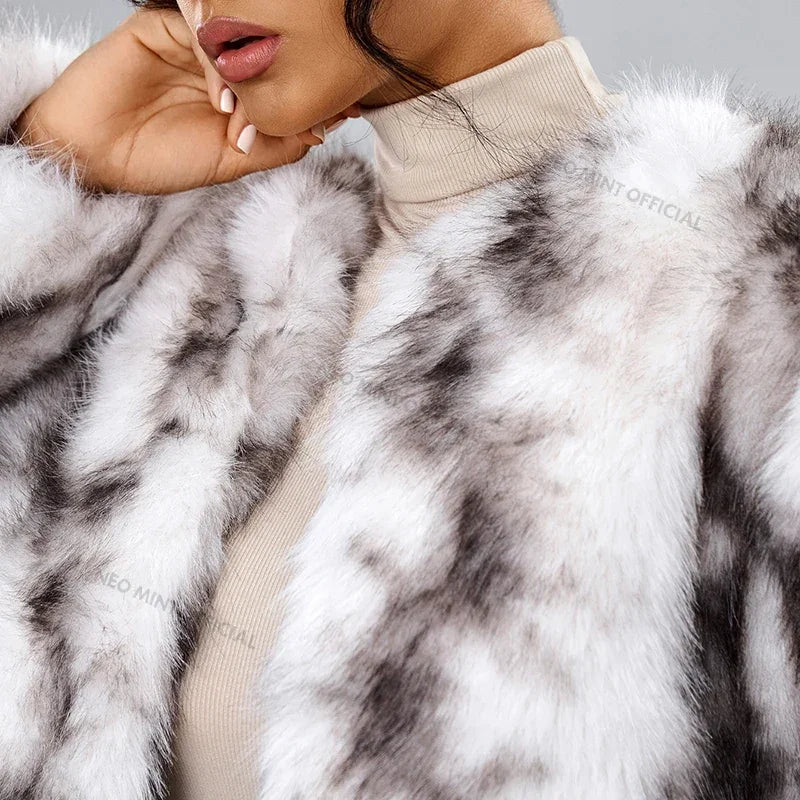 Winter Fluffy Faux Fox Fur Coat Brand Overcoat Warm Short Furry Fur Jacket