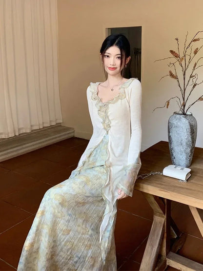 Gentle Wind Ruffle Design Dress for New Niche Shirt Top Autumn Skirt Suit Daily Long Dresses