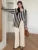Striped Knitwear 2 Piece-set for Contrast Long Sleeve Split Straight Trousers Outfits ’s Pants Sets