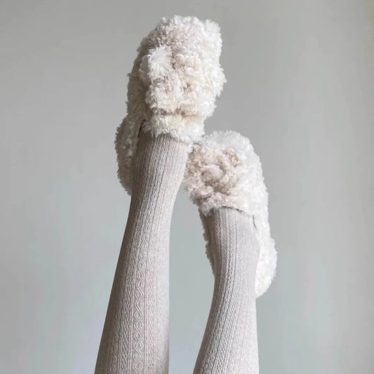 White Teddy Curly Fur Shoes High Heels Winter With Velvet Outer Wear Thick Heels Mary Jane Single Shoes