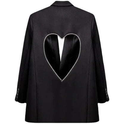 Black Blazers for Patchwork Diamond Heart Pattern Notched Long Sleeve Coats Female Autumn Clothes