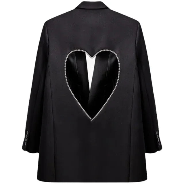 Black Blazers for Patchwork Diamond Heart Pattern Notched Long Sleeve Coats Female Autumn Clothes