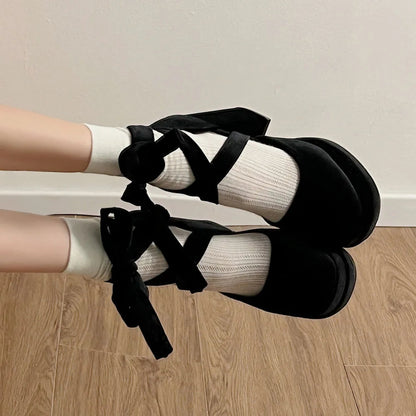 Spring Summer Pumps Double Platform Thick High Heels Velvet Ankle Strap Sweet Pumps Lolita Pink Shoes