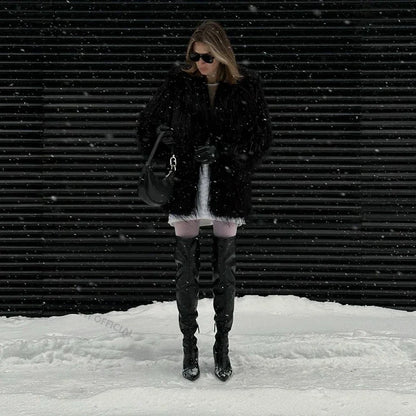Winter Furry Faux Fur Coat Long Brand Tassels Fluffy Fur Jacket Female Super Warm Overcoat