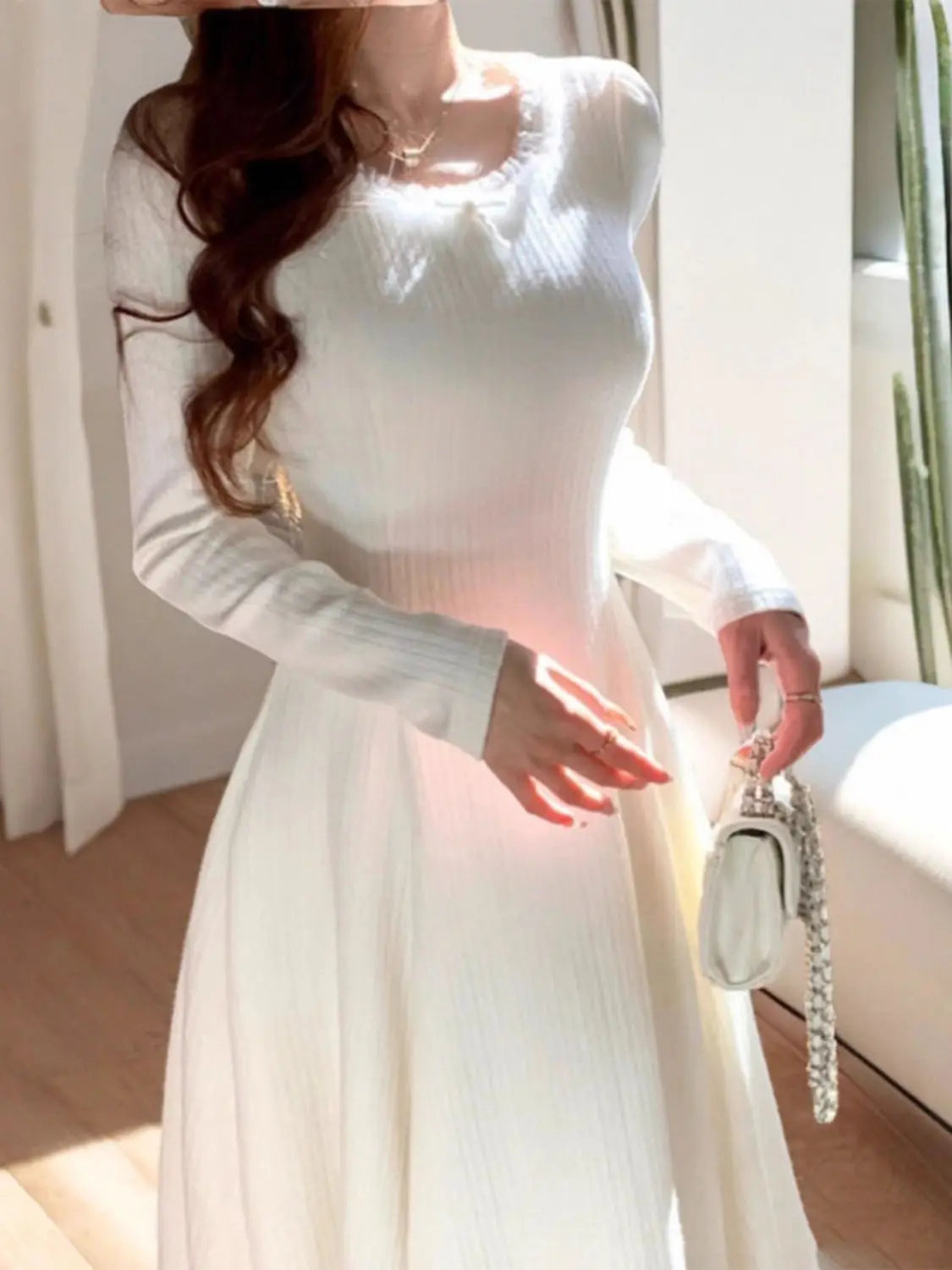 Knitted Dresses Autumn Winter Bow Long Sleeve Slim Stretch Basic French Style Sweater Dress