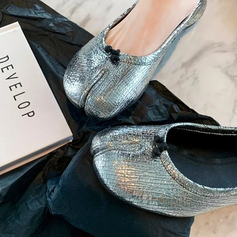 New Soft Leather Split Toe Design Mules Flats Shoes Cozy Lightweight Soft Sole Loafers Mary Jane Pumps Ballet Shoe