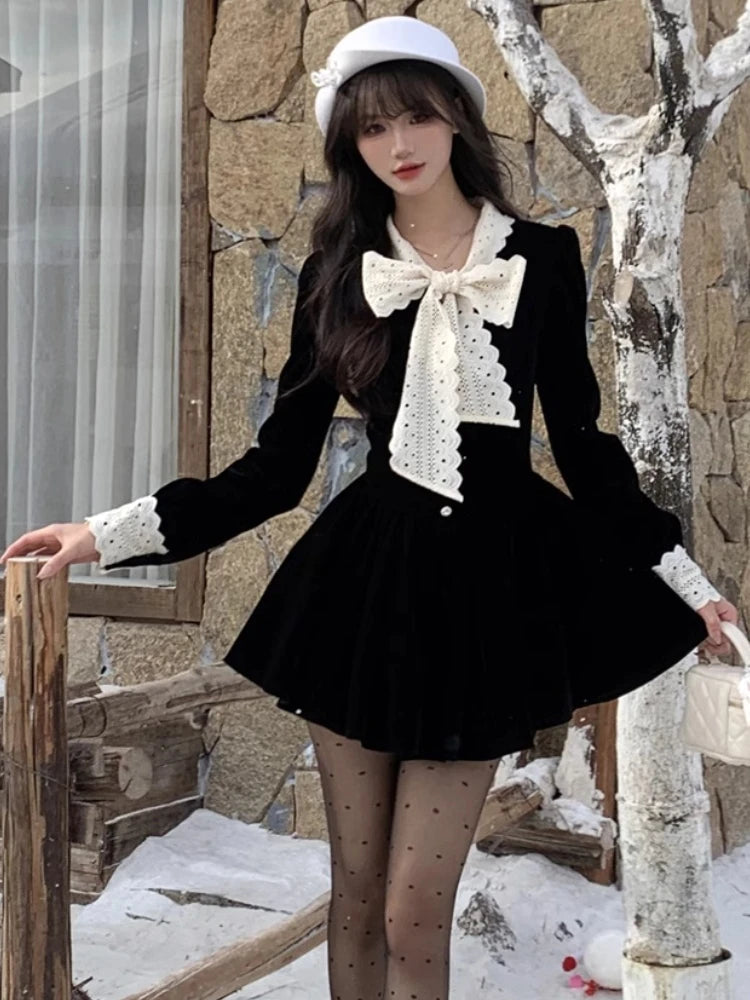Autumn Spring New Velvet Mini Dress Long Sleeve Female New Clothes