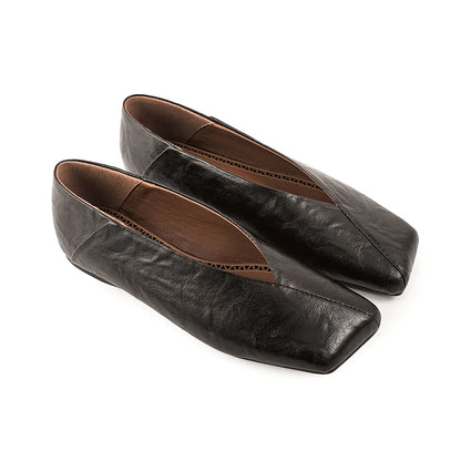 European and American Genuine Leather Flat Bottomed Square Toe Single Shoes for Wearing Two Mary Jane Shoes