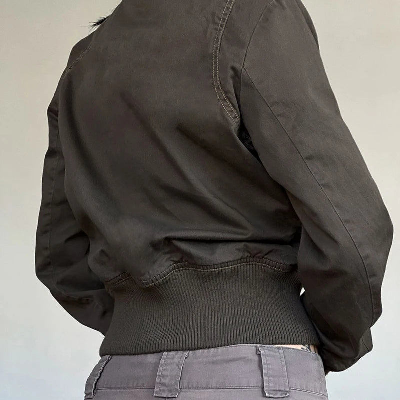 Y2k Cargo Jacket With Zipper Autumn Stitch Detail Lady Pockets Coat Street Outfits