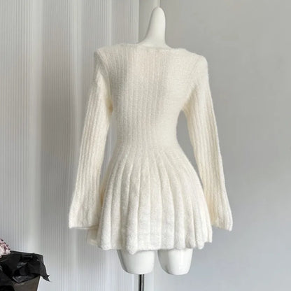 Autumn Winter Knitted Dresses for Woman Y2k Harajuku Slim Sweater Dress New Korean Mini Party Dress