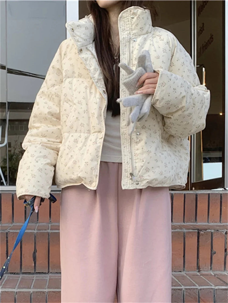 Sweet Coats Cotton Printed Florals Loose Thicken New Daily Winter All Match High Street Parkas