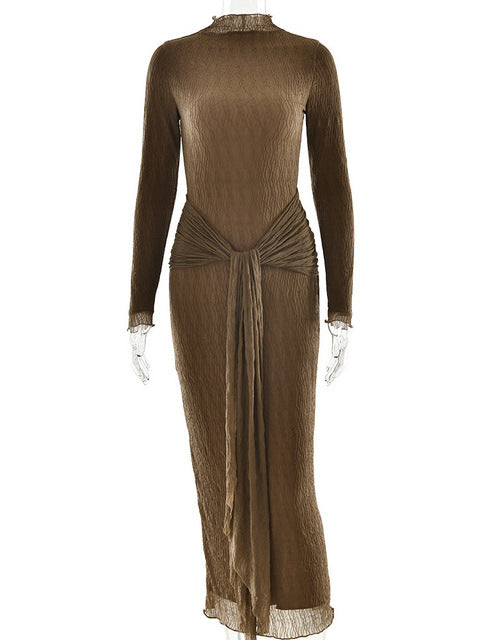 Long Sleeved Lace Patchwork Bodycon Party Club Evening Dress for Autumn Winter New Long Dress Slim Vestido