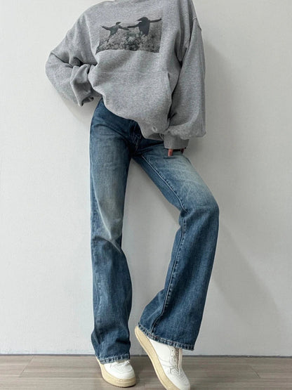 Woman Aesthetics Jeans Denim American Style 90s Gyaru Pants High Street Tide Allmatch Preppy Style Cozy Straight Leg