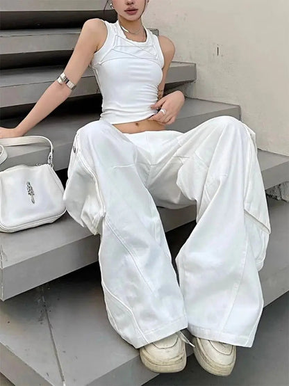 Low Waist Denim Pants Y2k Loose Korean Style Straight Wide Leg Cargo Jeans Harajuku Causal Trousers