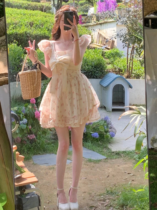 Beach Y2k Mini Dress Sweet Short Sleeve Dress One Piece Dress Korean Summer Japanese Kawaii