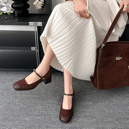 Shallow Mouth Square Toe Summer Shoes Female Footwear Sneaker New Dress Retro High Fabric Leisure Pu Spring R