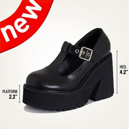 Platform Chunky High Heeled Knee High Boots Cool Round Toe Sweet Heeled Boots Gothic Uniform Dress Shoes