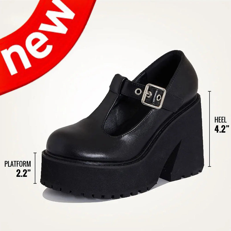 Platform Chunky High Heeled Knee High Boots Cool Round Toe Sweet Heeled Boots Gothic Uniform Dress Shoes