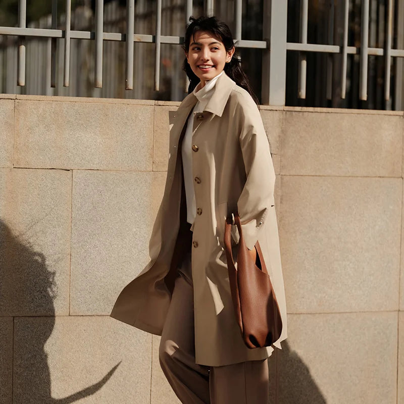 Trench Coat Long Waist Raglan Sleeve Lapel New Spring Loose Triple Protection Literary Khaki Coat