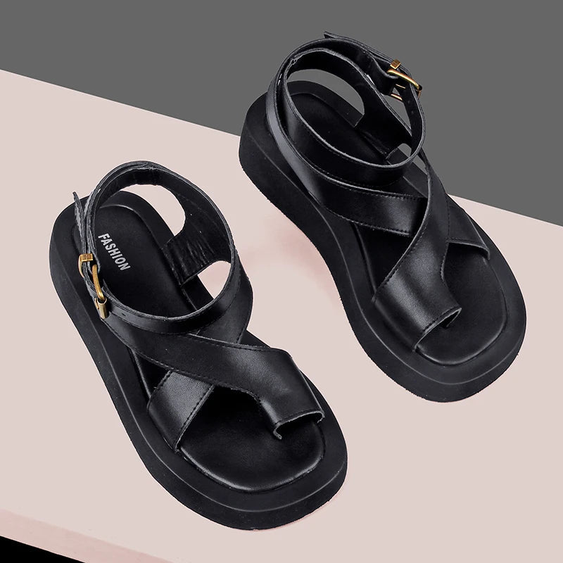 Sandals Summer New Clip Toe Sandals Genuine Leather Roman Shoes Sandals