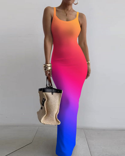 Printed Slim Spaghetti Strap Long Dresses Y2k Sleeveless Skinny Bodycon Maxi Vestidos Summer New