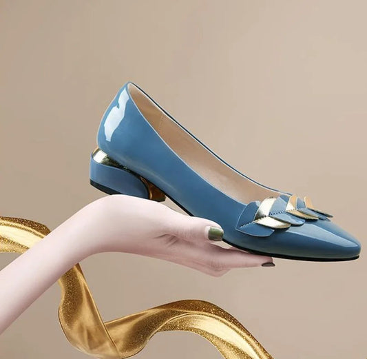 Low Heel Blue Normal Leather Shoes for Summer Footwear Pointed Toe Spring Brand Young 39