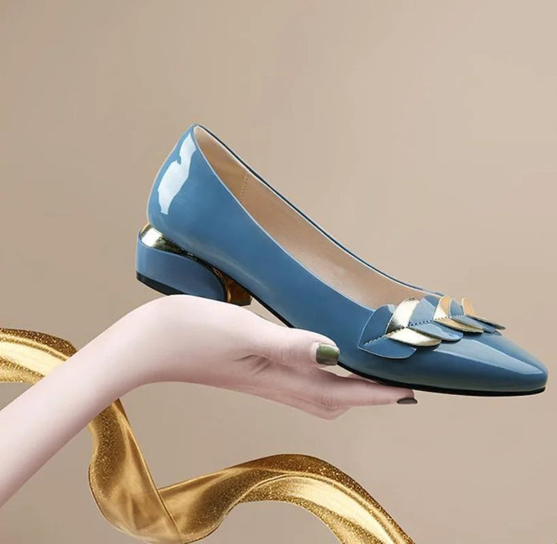 Low Heel Blue Normal Leather Shoes for Summer Footwear Pointed Toe Spring Brand Young 39