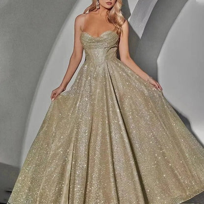 Gold Sparkling Strapless Maxi Dress