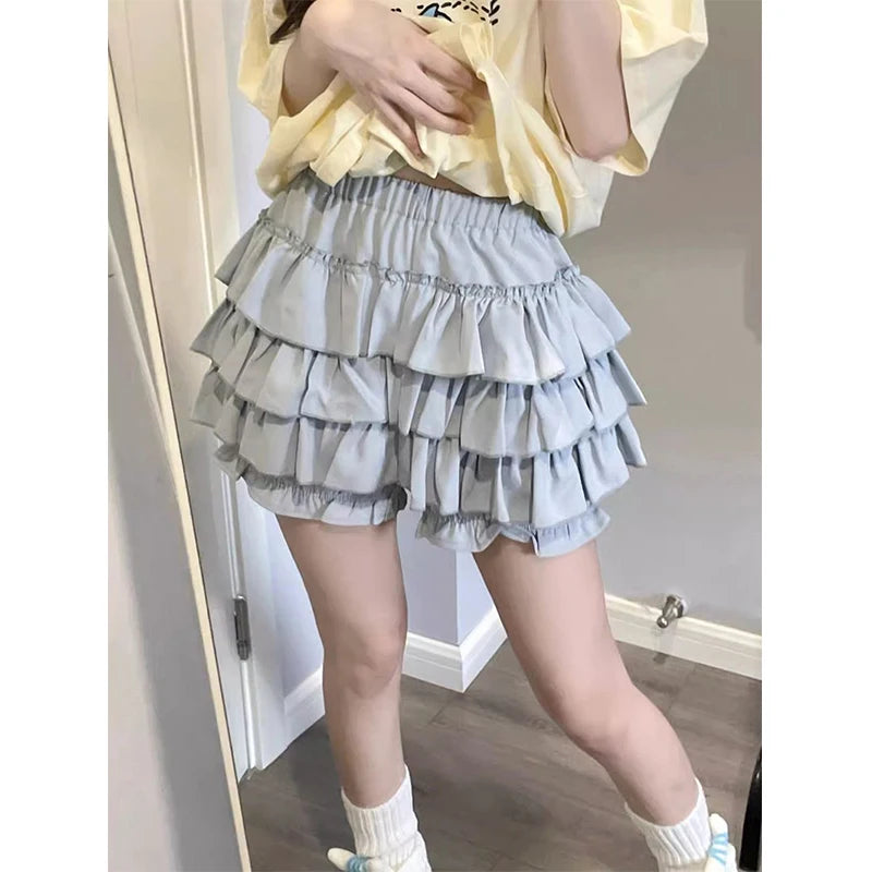 Y2k Sweet Ruffles Mini Skirt Kawaii Lolita Bow a Line Skirts Harajuku Japanese High Waist Pink White Ball Gown Skirt