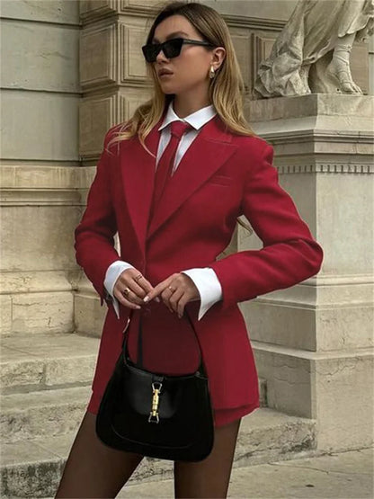 Female 2 Piece-set Neckties Suit Pocket Outwear and High Waist Shorts Sets Commute Clothes ’s Outfits Autumn