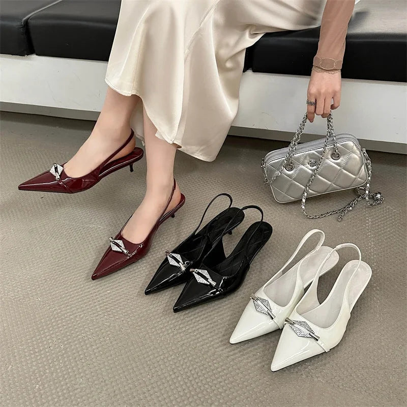Crystal Diamond Pointed Toe Pumps Thin Low Heels Wedding Party Dress Sandals Shoes Zapatos De Mujer