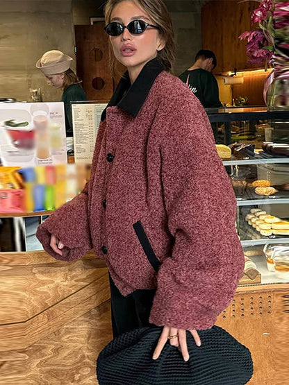 Lapel Jackets Loose Single Breasted Jacket Coat With Pockets Female New Spring Street Outwear