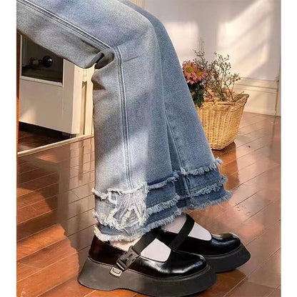 Y2k 2000s Flare Jeans Japanese Bow Patchwork Denim Pants Summer Korean High Waist Slim Straight Trousers New