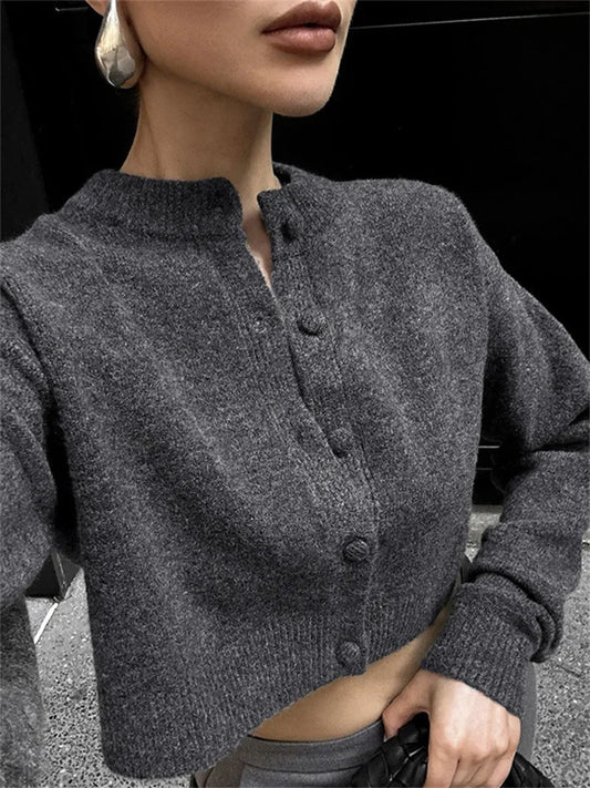 Knit Cardigan Sweater Female Long Sleeve Cropped Top Patchwork Commute Top Knitwear Cardigan
