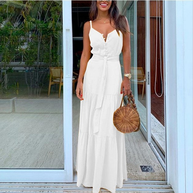 Summer Spaghetti Strap Long Dress Style Vacation Maxi Beach Dresses for Lady Robe Vestidos