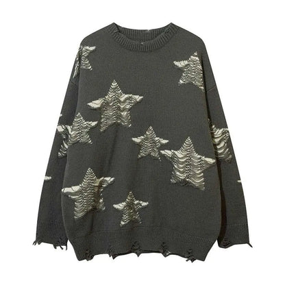 Star Hollow Out Sweater Autumn Winter Oversized Harajuku Pullover Punk Grunge Goth Hip Hop Tops Clothes