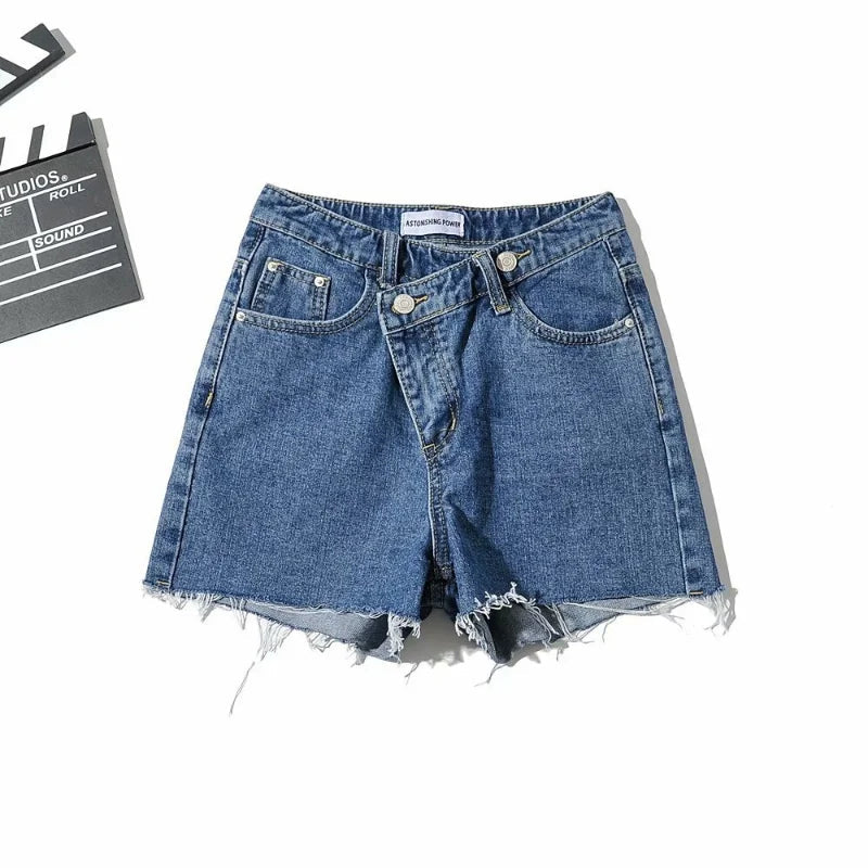 New Tassel Blue Denim Shorts High Waist Bottoms Summer Color Jeans Shorts