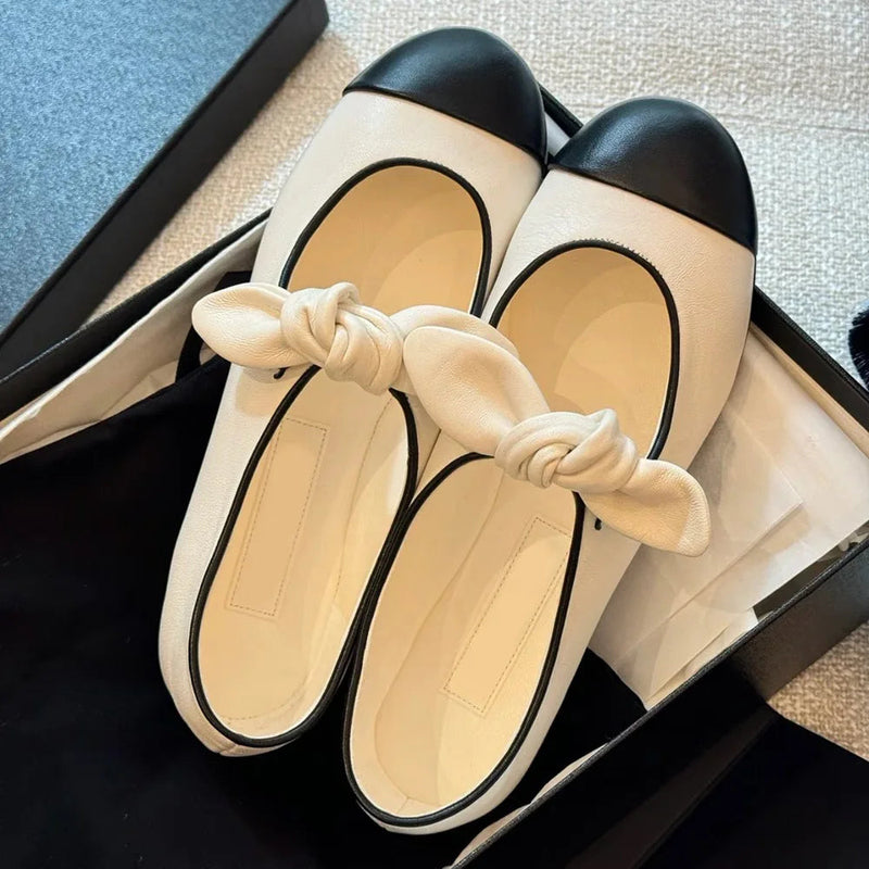 Shallow Mouth Mary Jane Shoes for Bow Flat Single Shoes French Retro Small Leather Shoes